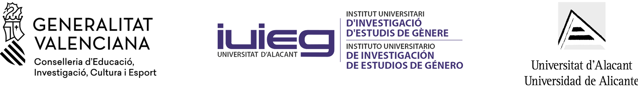 Logotipos de la Generalitat Valenciana, la Universidad de Alicante y el IUIEG, con enlace a este.